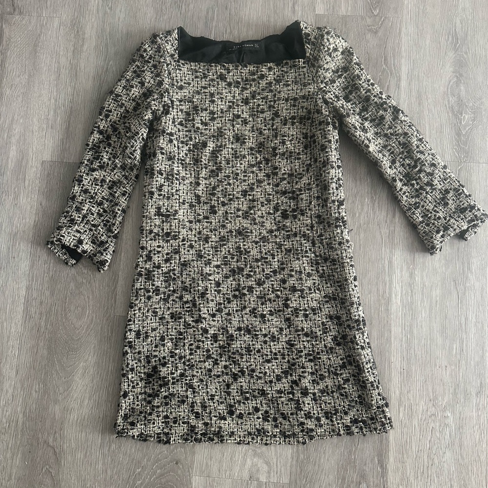 Chic Black and White Tweed Dress